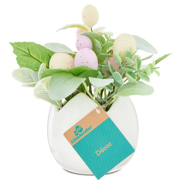Artificial Plant with Speckled Eggs in White Egg Pot, 8.5", Easter by Way To Celebrate | Walmart (US)