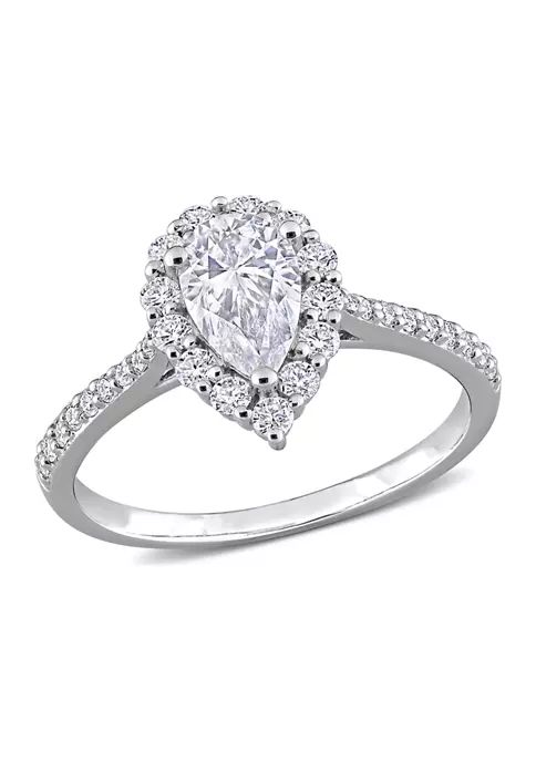 1.37 ct. t.w. Created Moissanite Teardrop Halo Engagement Ring in Sterling Silver | Belk