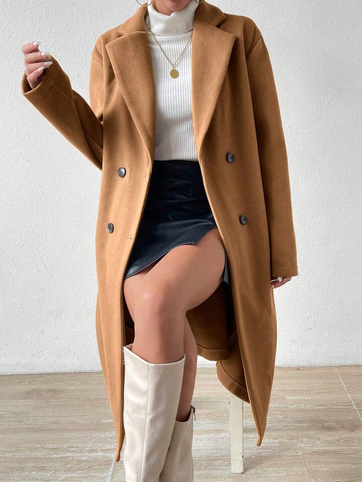 SHEIN Essnce Lapel Collar Double-Breasted Overcoat | SHEIN
