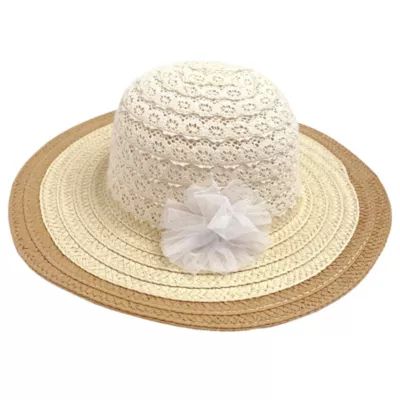 Infant Straw Lace Sunhat with Flower in White | buybuy BABY