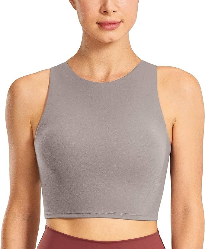 CRZ YOGA Women's High Neck Longline Sports Bra Racerback Crop Top Yoga Tank Top with Built in Bra | Amazon (US)