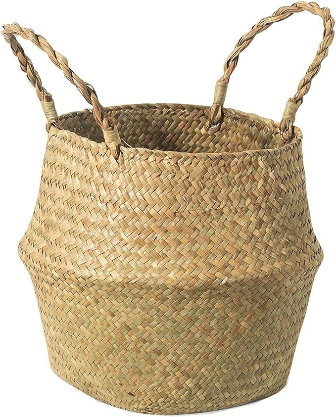 BrilliantJo Seagrass Belly Basket, Woven Plant Pot Holder handmade Home Decor for Storage Plants ... | Amazon (US)