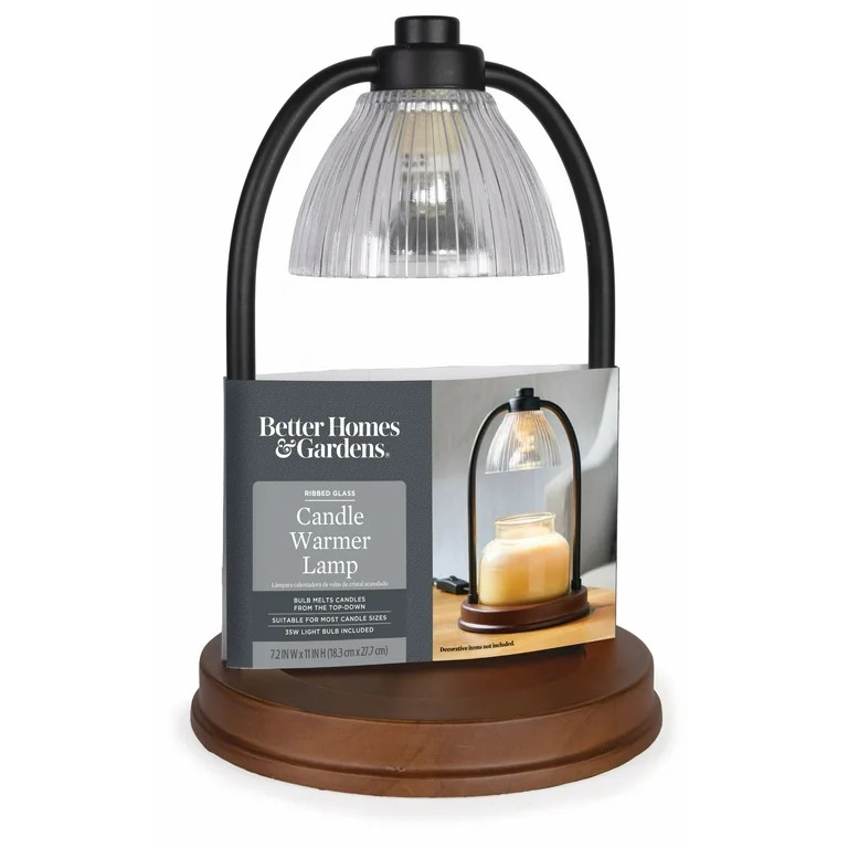 Better Homes and Gardens Candle Warmer Lamp, Black Ribbed Glass | Walmart (US)