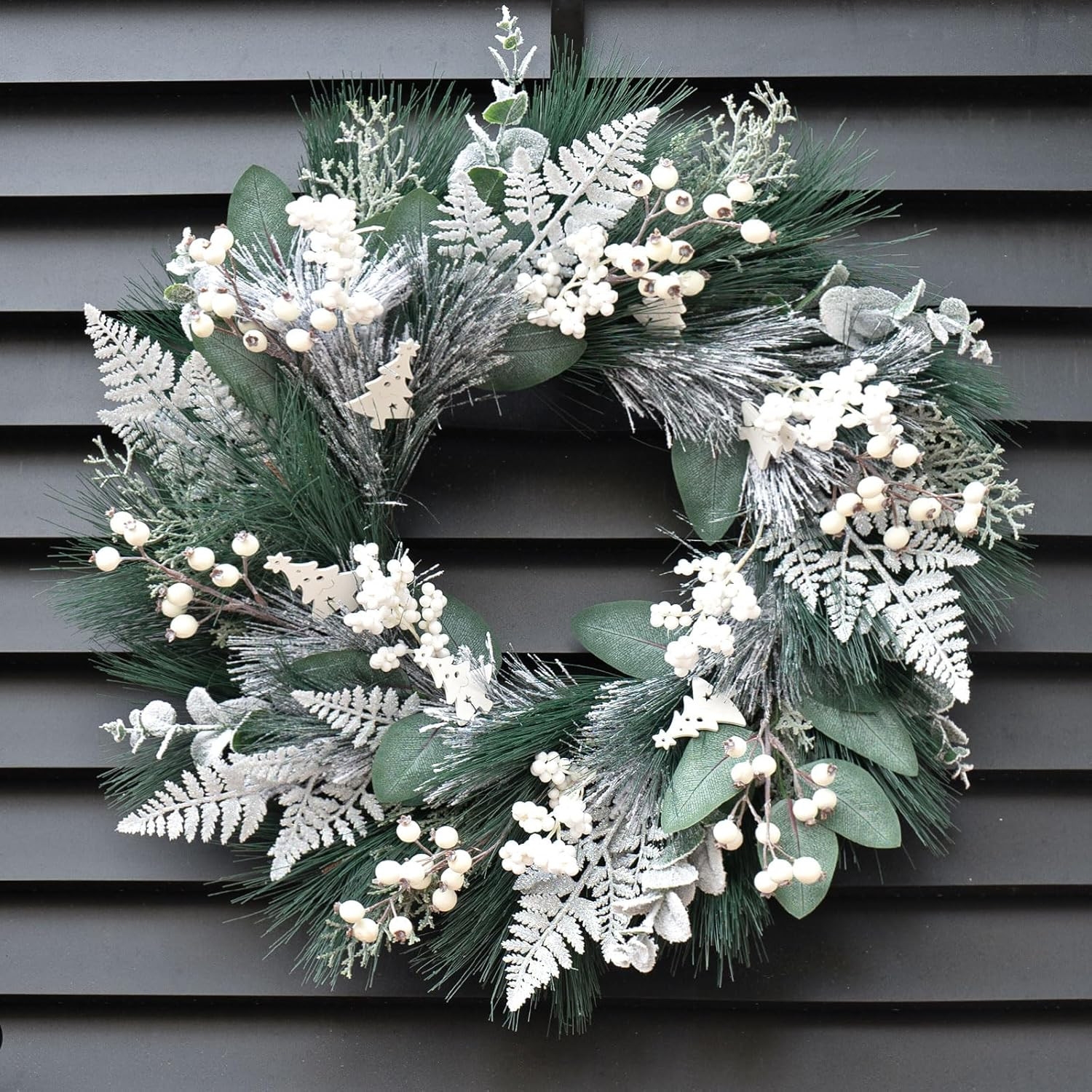 Winter Wreaths for Front Door 24 Inch Artificial Christmas Wreath Decorated with White Berries,Ou... | Amazon (US)