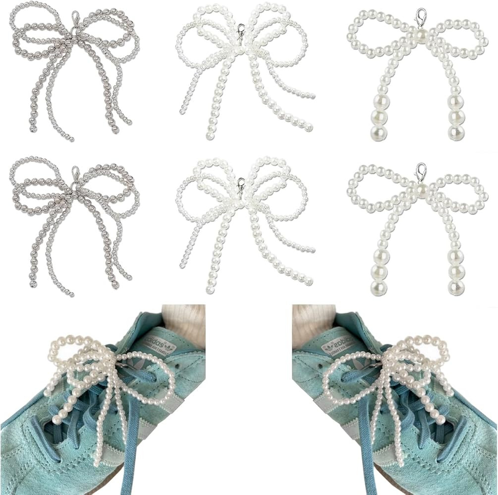 6Pcs Pearls Bow Shoe Charms for Sneakers Decorations Pearl Beaded Bowknot Chain with Buckle DIY S... | Amazon (US)
