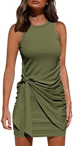 BTFBM Women's 2026 Summer T Shirt Dress Casual Sleeveless Wrap Bodycon Ruched T Shirt Spring Dres... | Amazon (US)