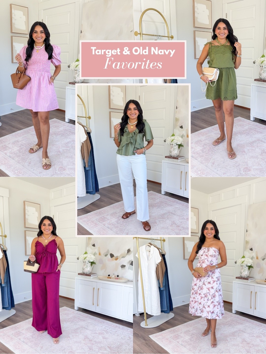 Target & Old Navy Try On!
For reference: I’m 5’0, petite, 32b bra size, and 2/26 in bottoms, pear shaped. 
*Everything I share is unaltered! TTS means true to size. Between size 5-6.5 in shoes

Pink berry red tank size xxs TTS
Pink berry red pants size xs TTS
Clear heels size 5 TTS

Olive green tank size xs TTS
Olive green skirt size xs TTS
Bow flip flops size 5.5 TTS

Pink stripe dress size xs petite TTS
Tan sandals size 5.5 TTS


Floral dress size xs TTS
Clear heels size 5 TTS

Green ruffle top size xs petite TTS
White jeans size 2 petite TTS
Brown sandal size 5.5 TTS

#LTKSaleAlert #LTKootd #LTKPetite