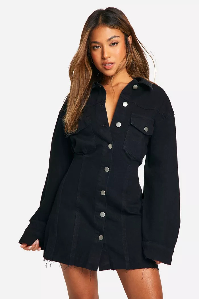 Petite Fitted Denim Mini Dress | boohoo (US & Canada)