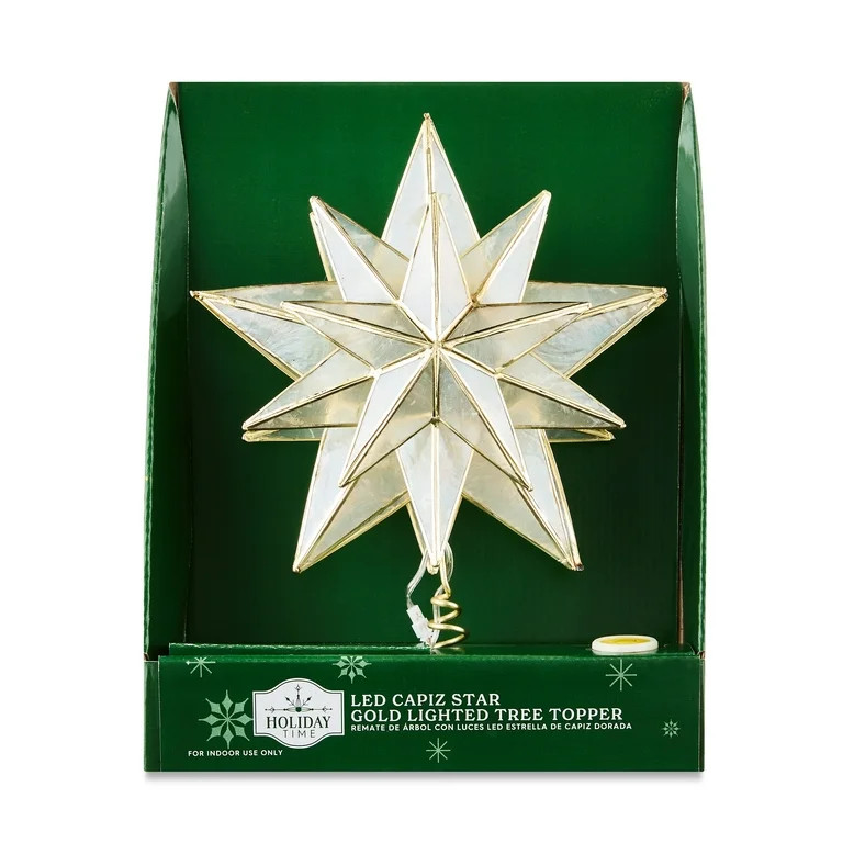Light-Up LED Gold Capiz Star Christmas Tree Topper, by Holiday Time | Walmart (US)