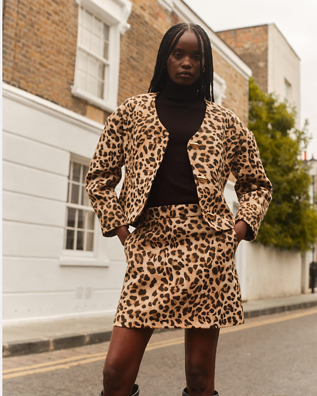 Brown Leopard print Sculpted Jacket | River Island (UK & IE)