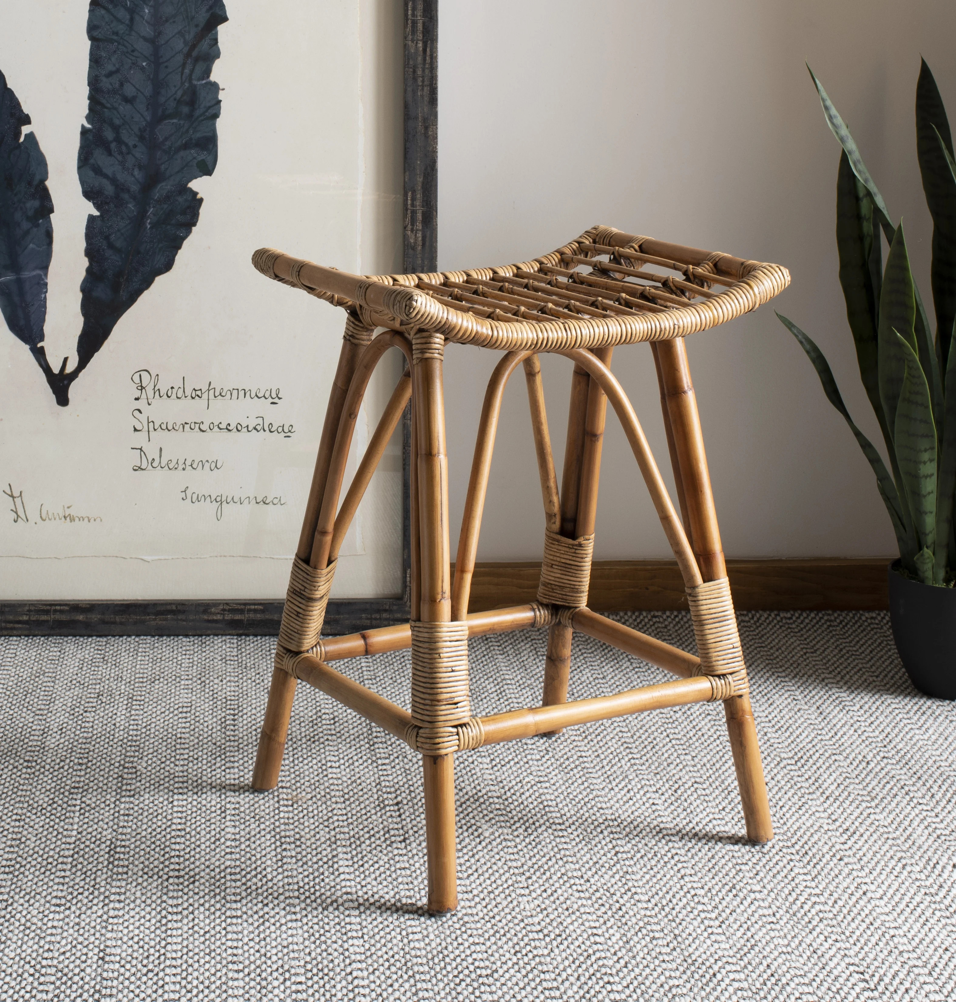 Safavieh Leda Farmhouse Solid Rattan Counter Stool | Walmart (US)