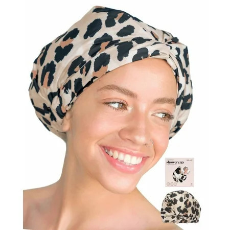Kitsch Luxury Waterproof, Reusable Plastic Shower Cap, One Size, Leopard | Walmart (US)