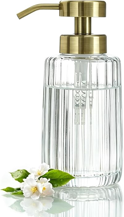 Glass Soap Dispenser with Gold Rust Proof Stainless Steel Pump,12 OZ Diamond Design Glass Refillable Hand Soap Dispensers for Kitchen Dish Soap Bathroom Hand Soap,Essential Oil(Transparent) | Amazon (US)