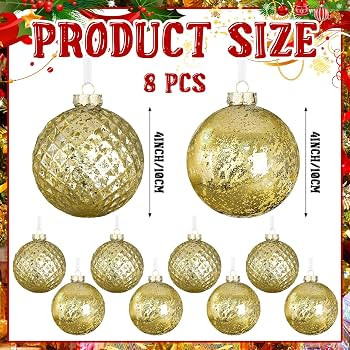 Syhood 8 Pcs Gold Christmas Ball Ornaments 4" Shatterproof Mercury | Amazon (US)