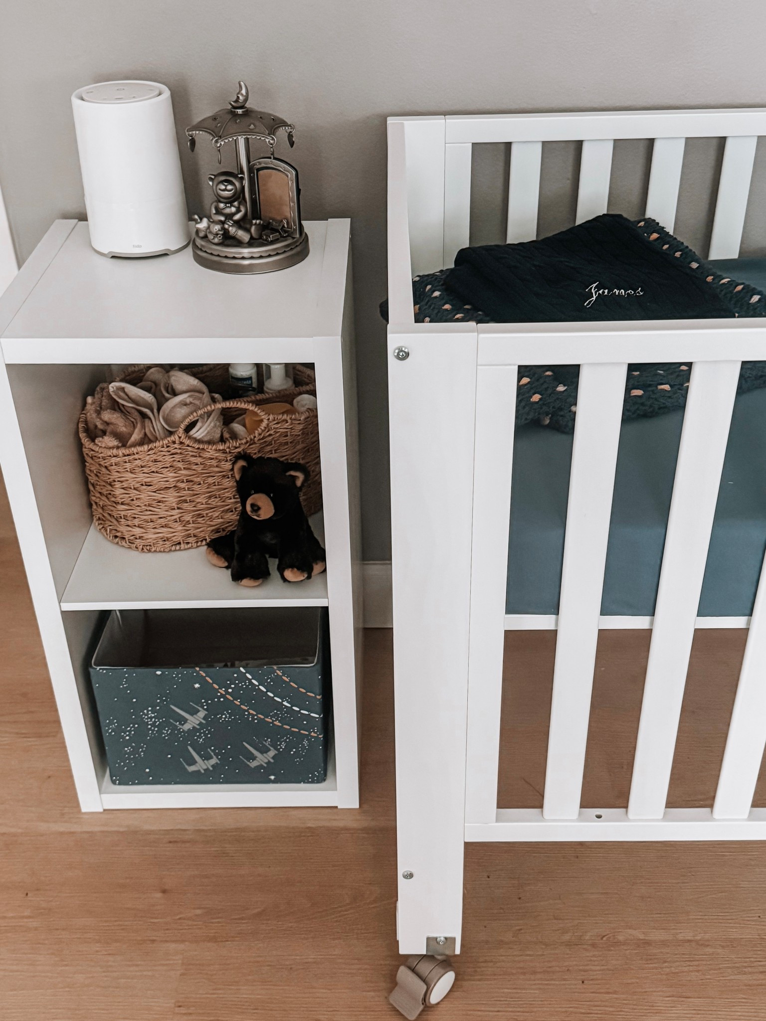 When everything starts coming together 💕 crib & nightstand are set up  