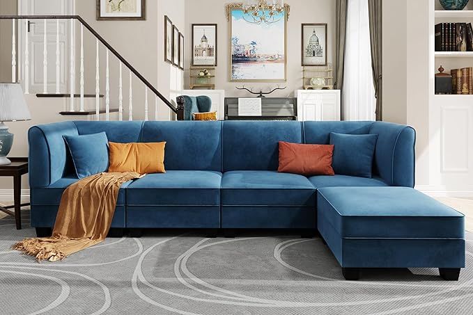 Vongrasig 5 Pieces Modular Sectional Sofa Couch with Reversible Chaise 116" Velvet L-Shaped Couch... | Amazon (US)
