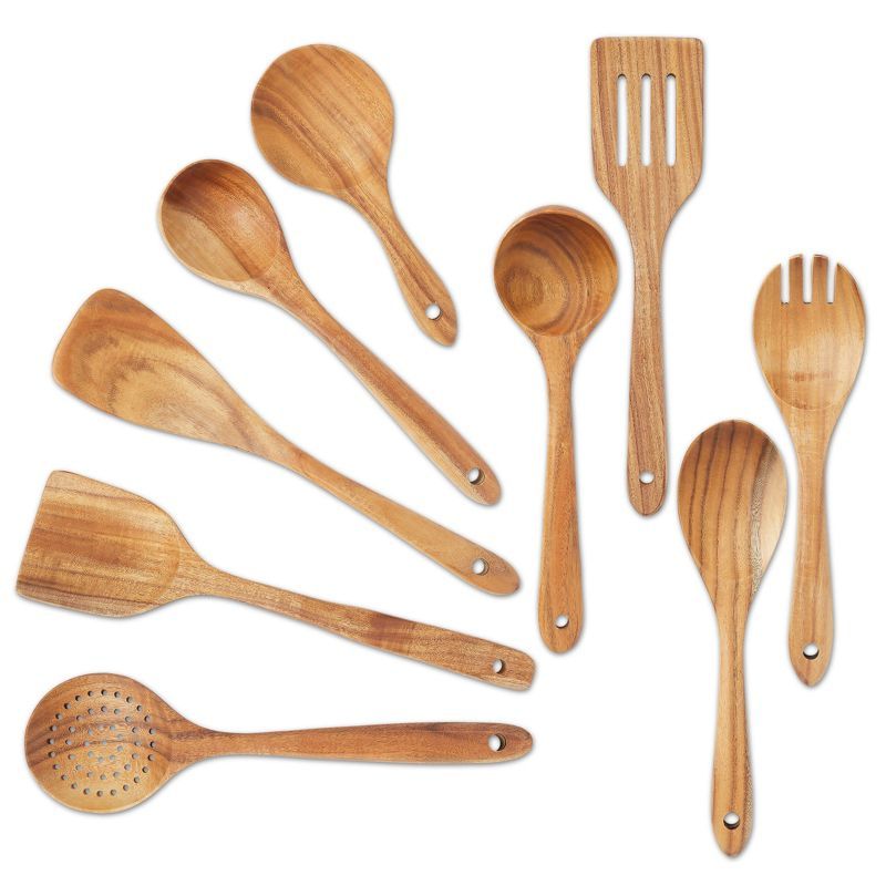 Juvale 9 Piece Wooden Kitchen Utensils Set with Spoon and Spatula for Cooking Accessories | Target