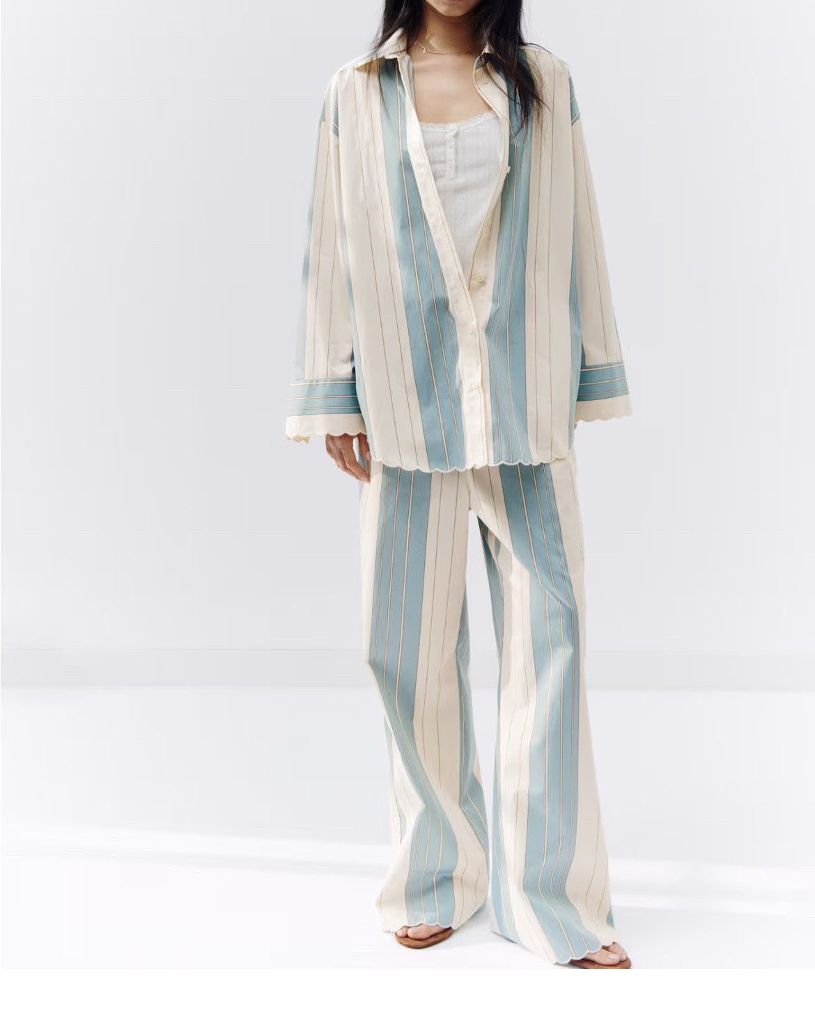 Blue and white striped scalloped shirt and pants matching set 

#LTKSeasonal