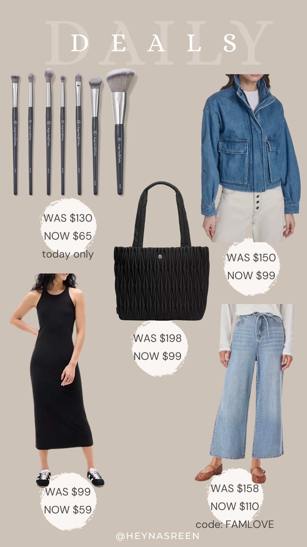 Daily deals on BK Beauty brush set, Levi’s jacket, Splendid pants, lululemon tote bag, Athleta dress 