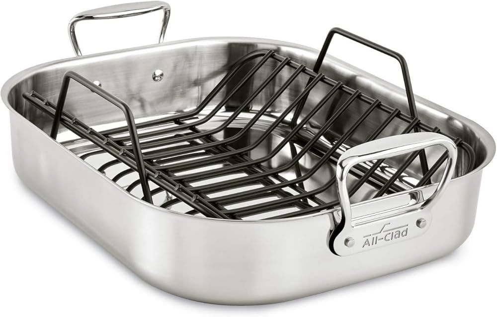 All-Clad Specialty Stainless Steel Roaster and Nonstick Rack 14.5x18 Inch Oven Broiler Safe 600F ... | Amazon (US)