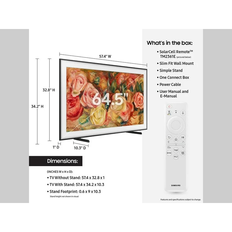 SAMSUNG 65” Class LS03D The Frame QLED HDR QN65LS03DAFXZA 2024 | Walmart (US)
