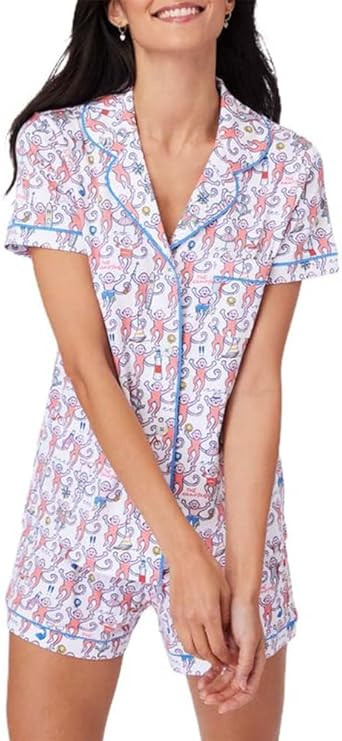 Womens Rabbit Monkey Print 2 Piece Pajamas Y2k Preppy Short Sleeve Shirt Shorts Two Piece Pjs Out... | Amazon (US)