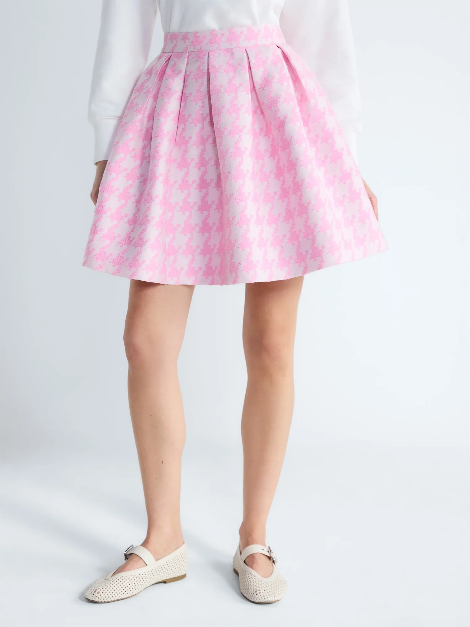 Free Assembly Women's and Women's Plus Houndstooth Pleated Skirt, Sizes 0-26W - Walmart.com | Walmart (US)