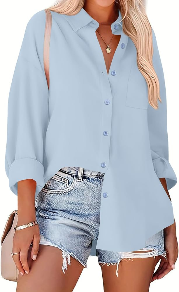 Zeagoo Womens Button Down Shirts Oversized Long Sleeve Floral Printed Blouses Casual Work Tops Dr... | Amazon (US)