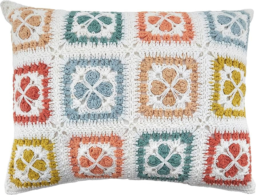 SARO LIFESTYLE Crochetage Collection Poly-Filled Crochet Throw Pillow, 12" x 16", Multi | Amazon (US)