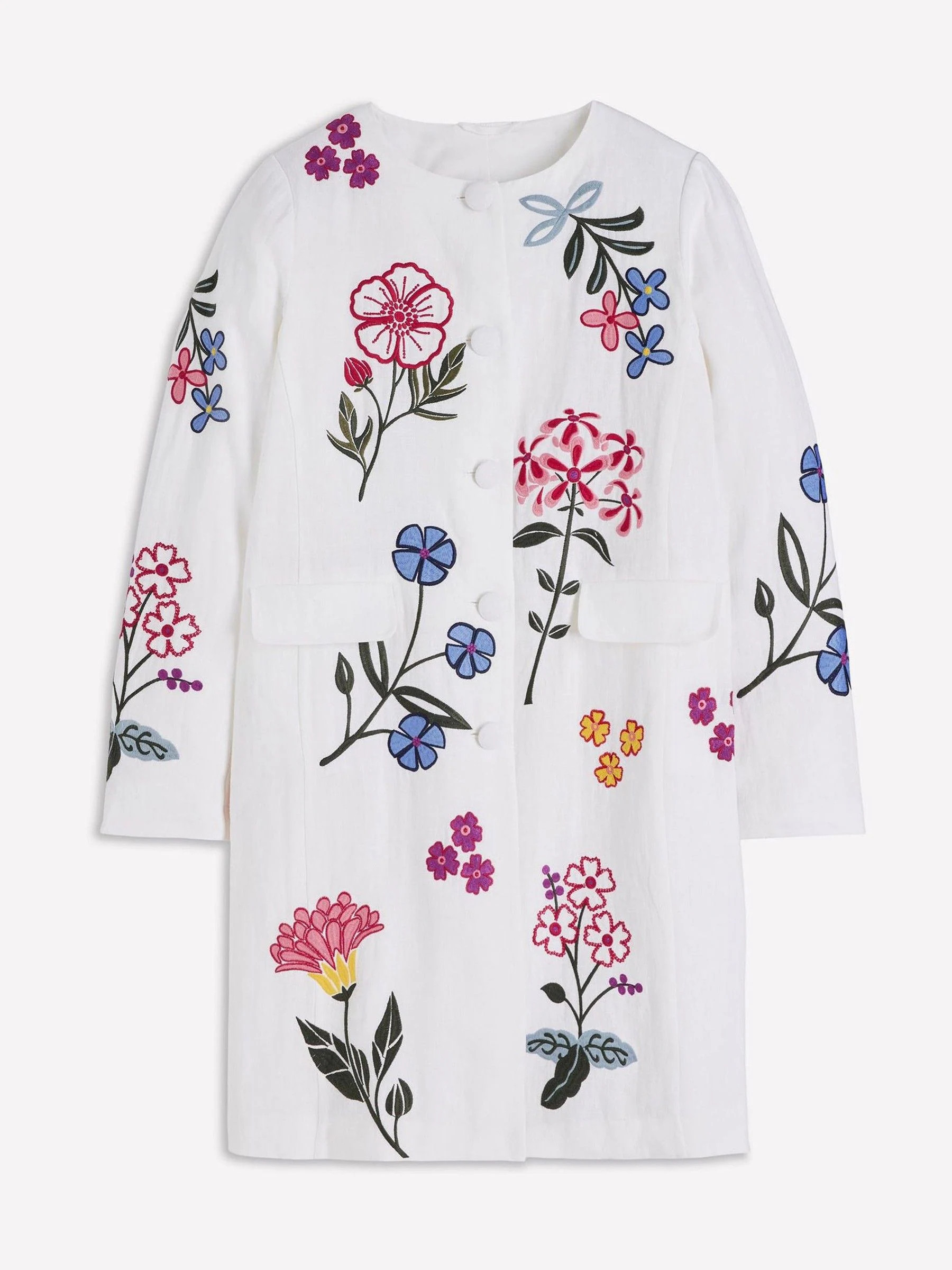 Boden Boden Ivory Floral Embroidered Long Coat | Next US