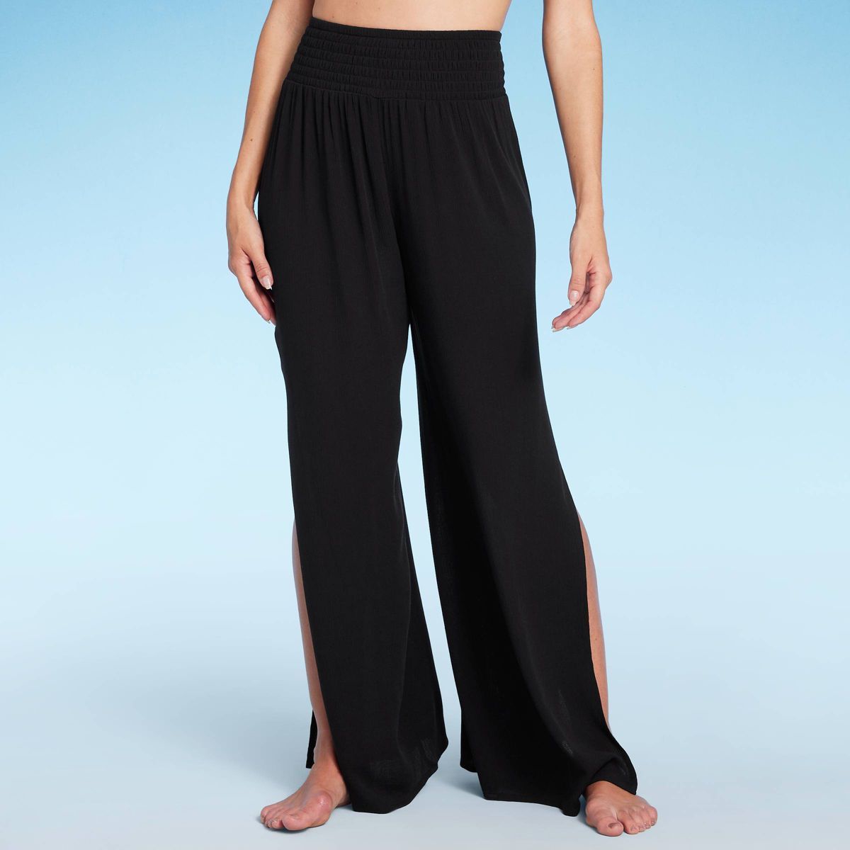 Women's Smocked Waist Side Slit Cover Up Pants - Shade & Shore™ Black M | Target