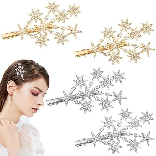 4 Pcs Five-pointed Star Hairpins Rhinestone Hair Clips Elegant Duckbill Clips Bride Wedding Hair ... | Amazon (US)