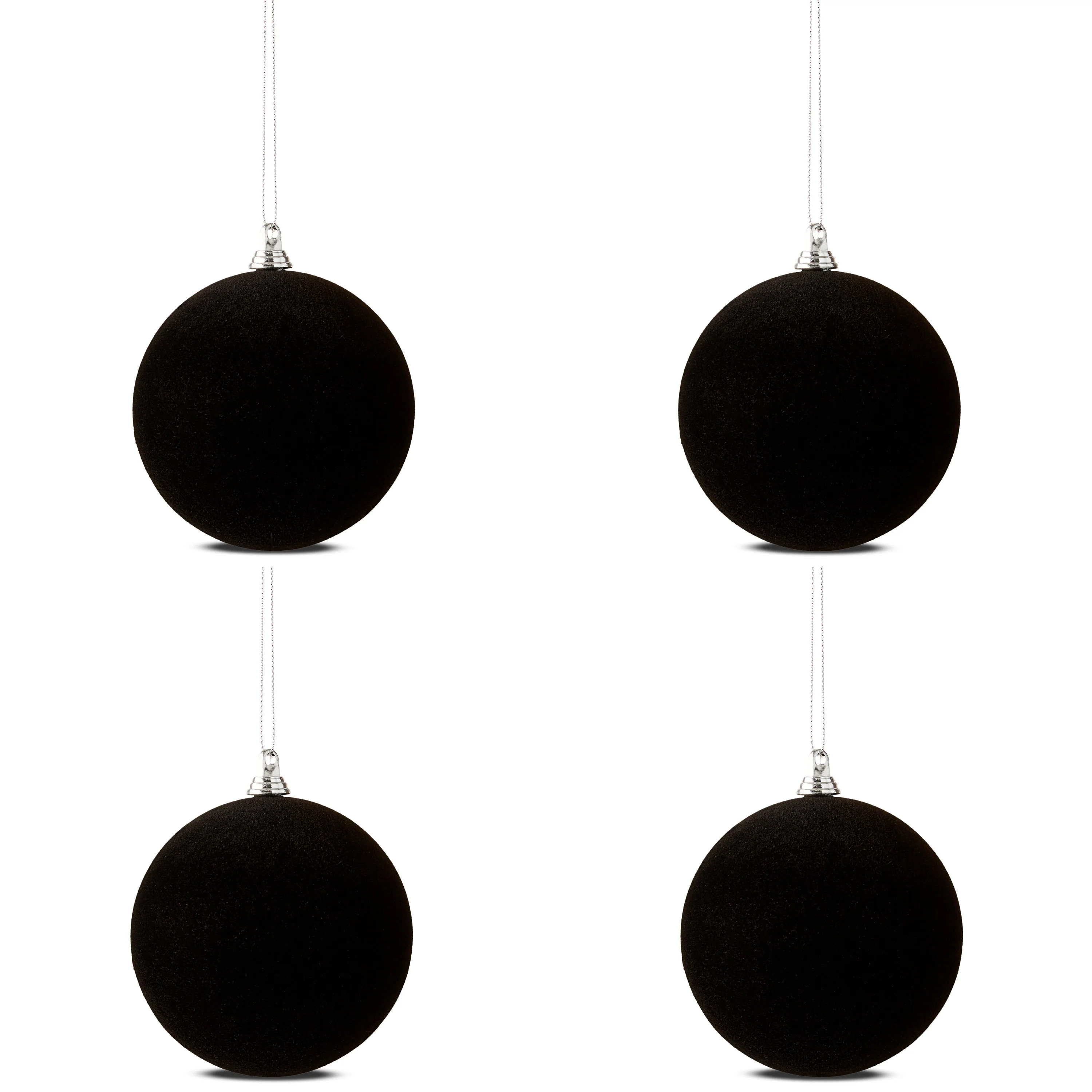 Black Flocked Ball Christmas Ornaments, 3.5", 4 Count, by Holiday Time | Walmart (US)