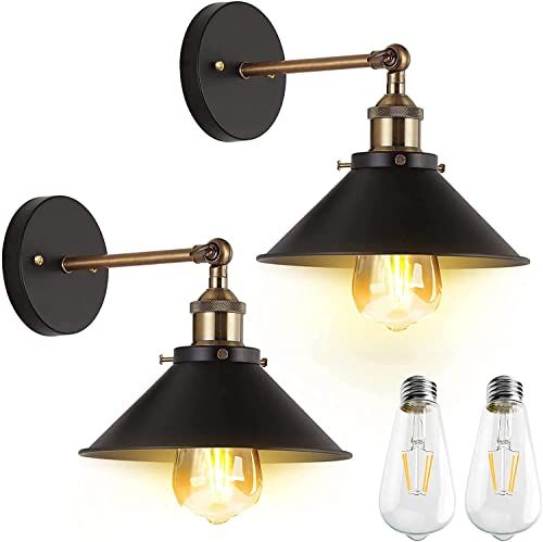 JACKYLED Set of 2 UL-Listed Industrial Wall Sconces, Hardwired Bronze and Black Vintage Wall Ligh... | Amazon (US)