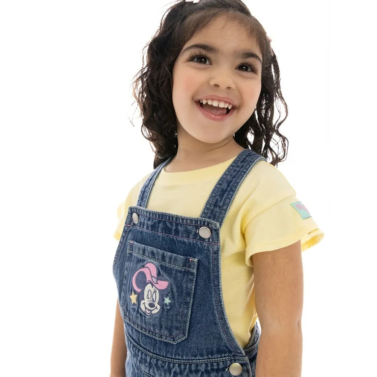 Minnie Mouse Toddler Girl Western Denim Shortall and Flutter Sleeve Tee Set, 2-Piece, Sizes 12M-5... | Walmart (US)