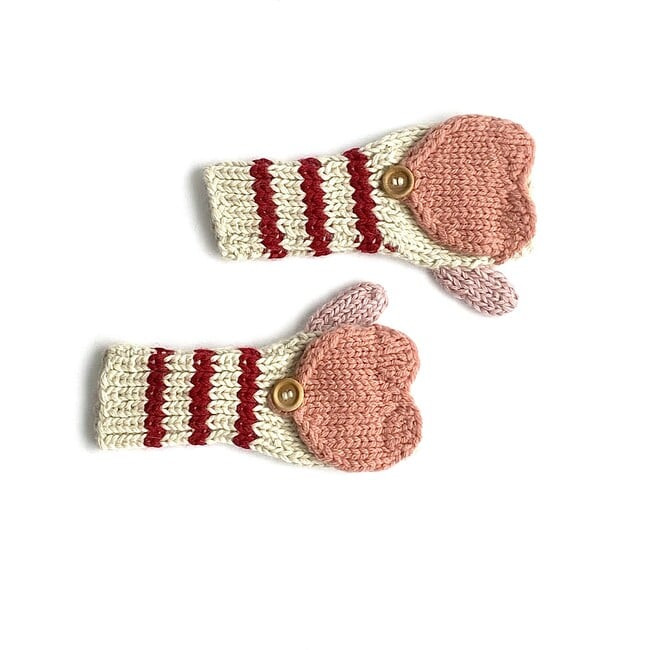 Ivory Heart Fingerless Mittens, Pink | Maisonette