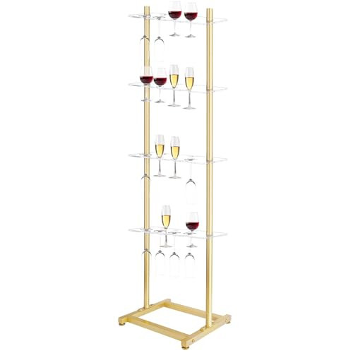 Julymoda Champagne Wall Holder for Party, 4 Tier Clear Acrylic Champagne Wall Stand Holds 32 Glasses, Champagne Wall Flute Stand, Champagne Tower Stand Wine Rack Display Holder for Wedding and Party | Amazon (US)