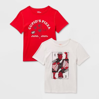 Kids' 2pk Adaptive Short Sleeve King/Cupids Pizza Graphic T-Shirt - Cat & Jack™ White/Red S | Target