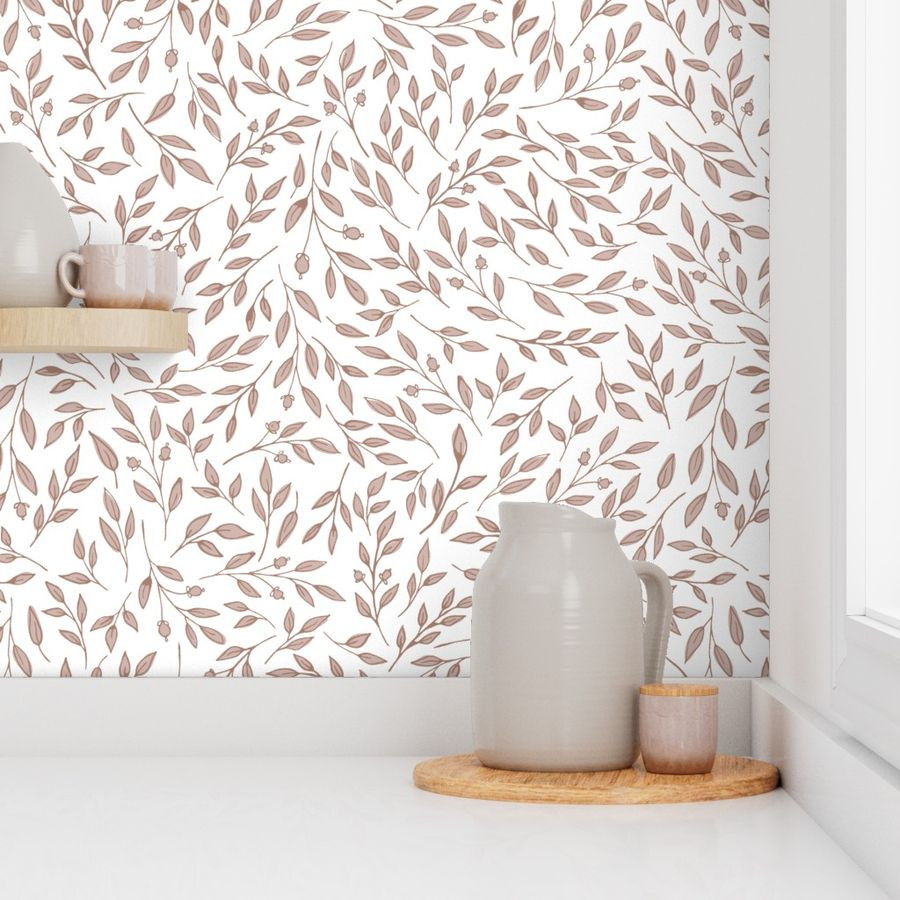 Branch and Bud in Hazelnut Wallpaper bynorthandyonder | Spoonflower