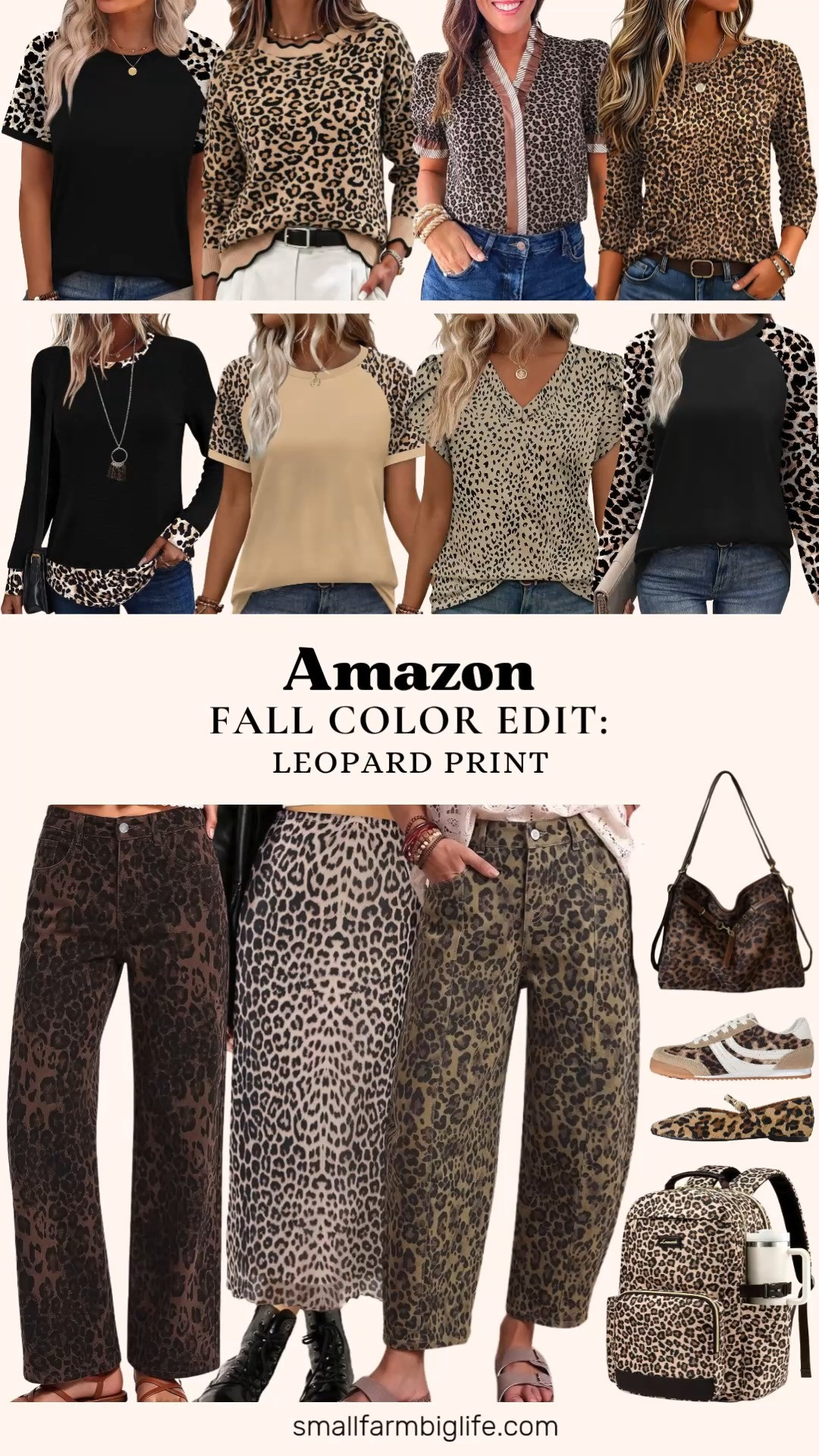 Leopard print is one of my favorite ways to add a little personality to a fall neutral wardrobe without going too bold. This color edit has leopard in everything from tops to shoes to bags, so there is an easy entry point no matter your comfort level with animal print.

For tops, the boho midi skirt and button down leopard shirts are great for casual work days or weekend brunch, and the color block tunics and raglan tops mix leopard sleeve or trim details with solid neutrals for a more subtle look. The camel sweater with the crew neck is a cozy, business casual option if you want leopard in a softer, blended print.

If you want leopard on the bottom half, there are wide leg and barrel jeans in leopard and cheetah prints for a trendy, retro feel. The mesh ballet flats and thin retro sneakers are both easy, comfortable ways to work leopard into your shoe rotation without it feeling like a costume.

For bags, the leopard laptop backpack is roomy enough for work or travel, and the suede leopard tote and crossbody are perfect for adding a print moment to an otherwise neutral outfit.

Shop the full leopard print edit below for tops, bottoms, shoes, and bags that make fall dressing a little more fun.

#LTKfindsunder50 #LTKworkwear #LTKSeasonal #LeopardPrint #FallFashion2026 #AnimalPrintStyle #NeutralWardrobe #AmazonFashionFinds #CozyFallStyle #WorkOutfitIdeas 

 #LTKootd #LTKOver40 #LTKWorkwear