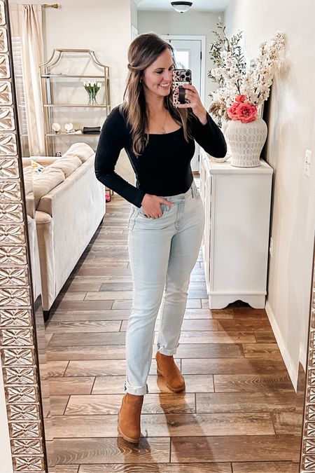 New high rise slim straight jeans from amazon! Levi’s Denim is currently 66% off! (Normally $69 and on sale for $23.97!!!) jeans have the perfect amount of stretch. Get your normal size. 
Amazon bodysuit in size M
Target boots 

Straight leg jeans. Valentines outfit. Amazon fashion. Amazon jeans. Date night look. 

#LTKunder50 #LTKsalealert #LTKunder100