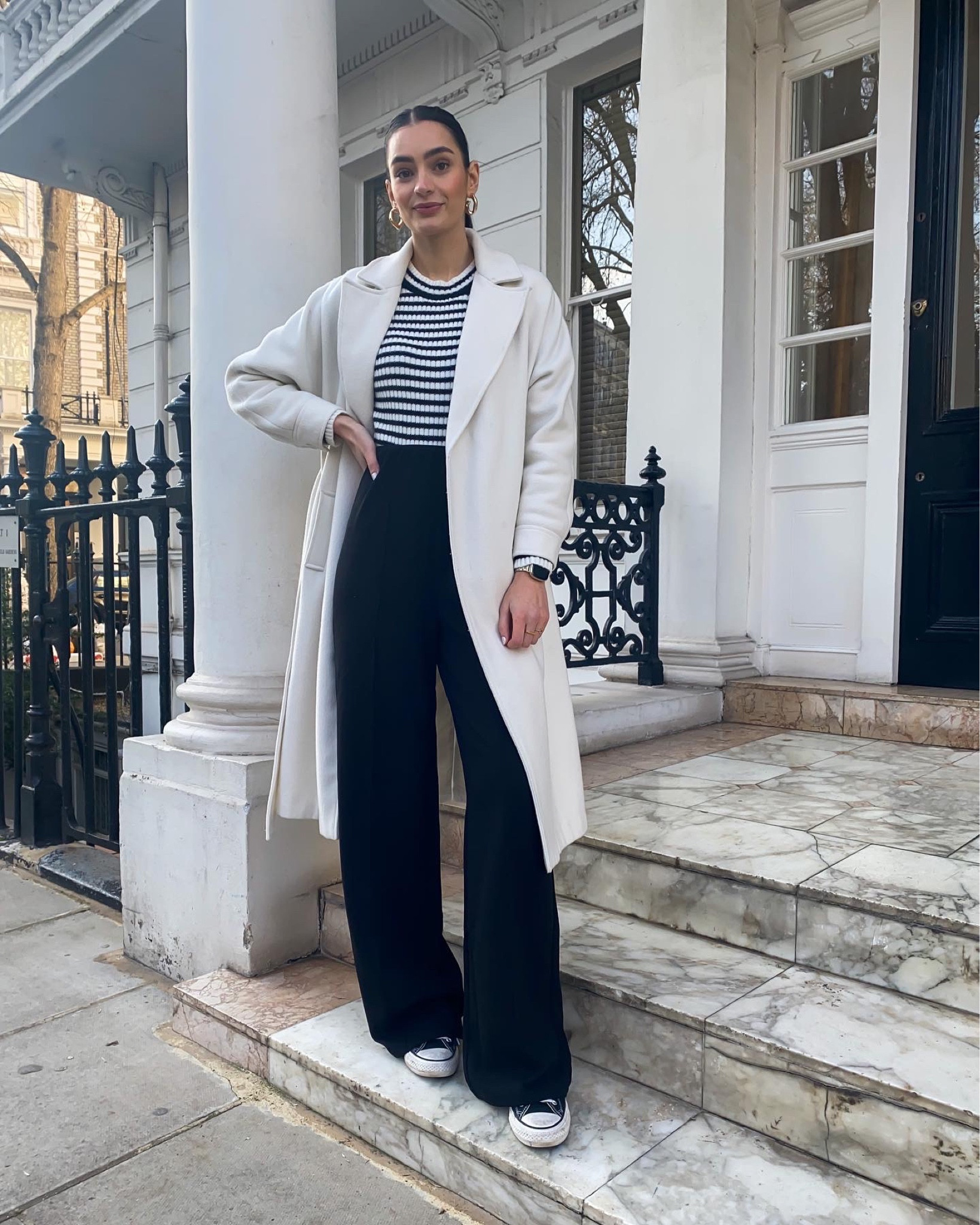 How To Style Converse - Outfit 2

White coat, stripe jumper, black wide leg trousers, converse

#LTKshoecrush #LTKstyletip