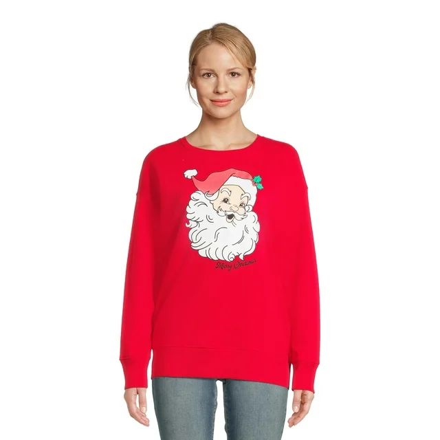 Women's Christmas Santa Claus Long Sleeve Pullover, Fleece Graphic Sweatshirt from Holiday Time, ... | Walmart (US)