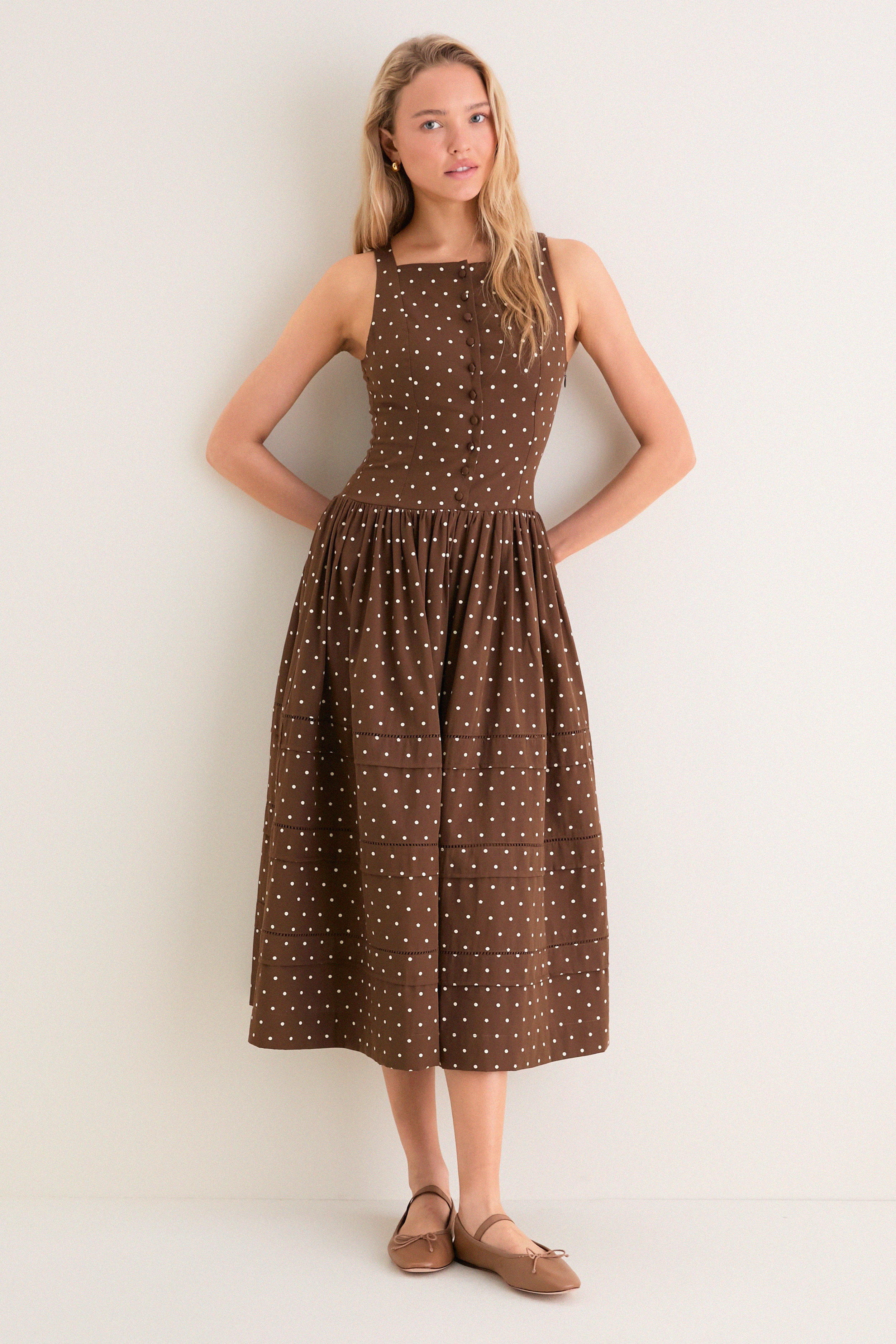 Brown and Ivory Polka Dot Stella Midi Dress | Tuckernuck (US)