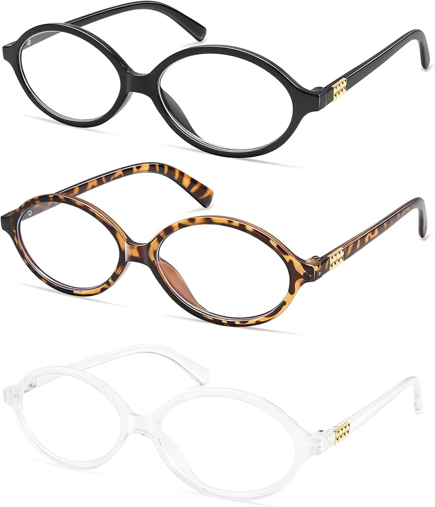 AMOMOMA Trendy Oval Reading Glasses for Women,Men Blue Light Blocking Computer Readers Retro Meta... | Amazon (US)