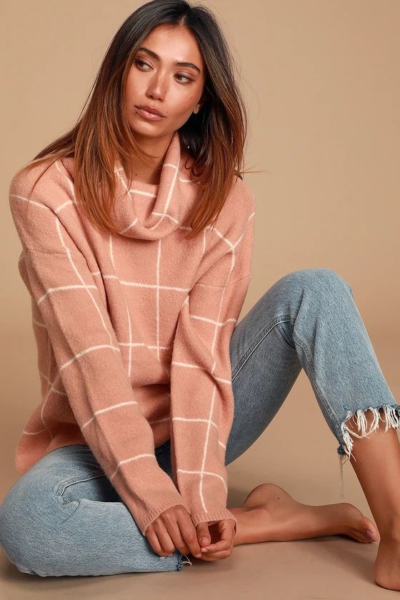 Emira Blush Pink and White Cowl Neck Knit Sweater | Lulus (US)