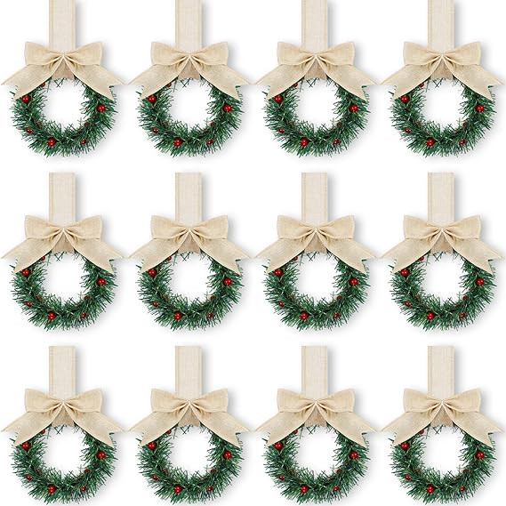 12 Pcs Christmas Kitchen Cabinet Wreaths with Ribbon Mini Christmas Wreath Small Kitchen Wreath G... | Amazon (US)