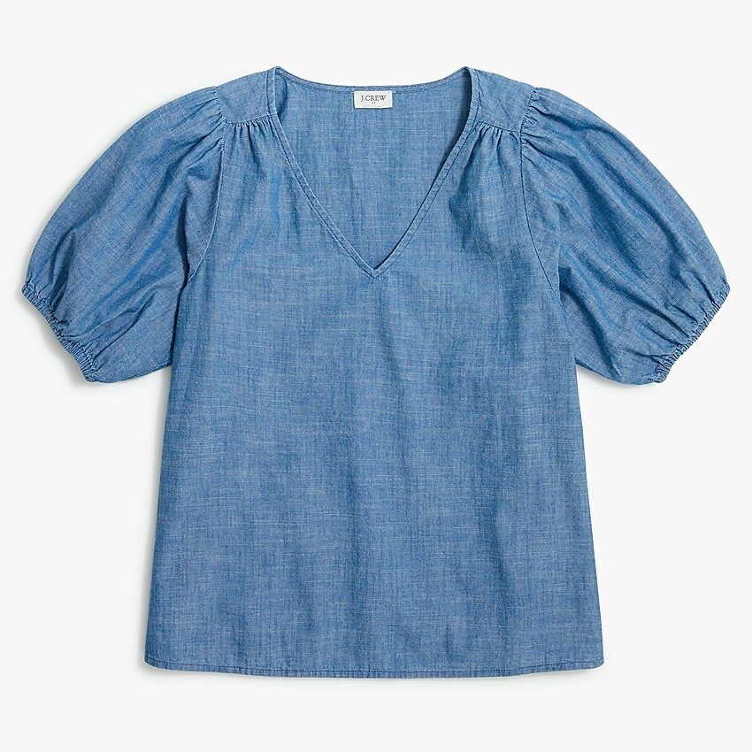 Factory: Chambray V-neck Puff-sleeve Top For Women | J.Crew Factory
