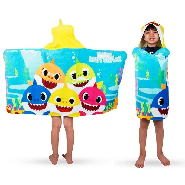 Baby Shark Kids Bath and Beach Hooded Towel Wrap, 100% Cotton | Walmart (US)