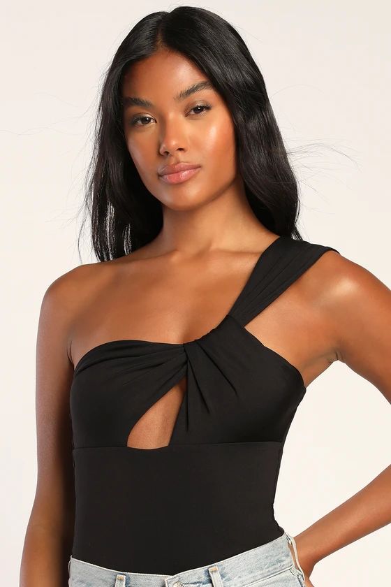 Sultry Chic Black One-Shoulder Cutout Bodysuit | Lulus (US)